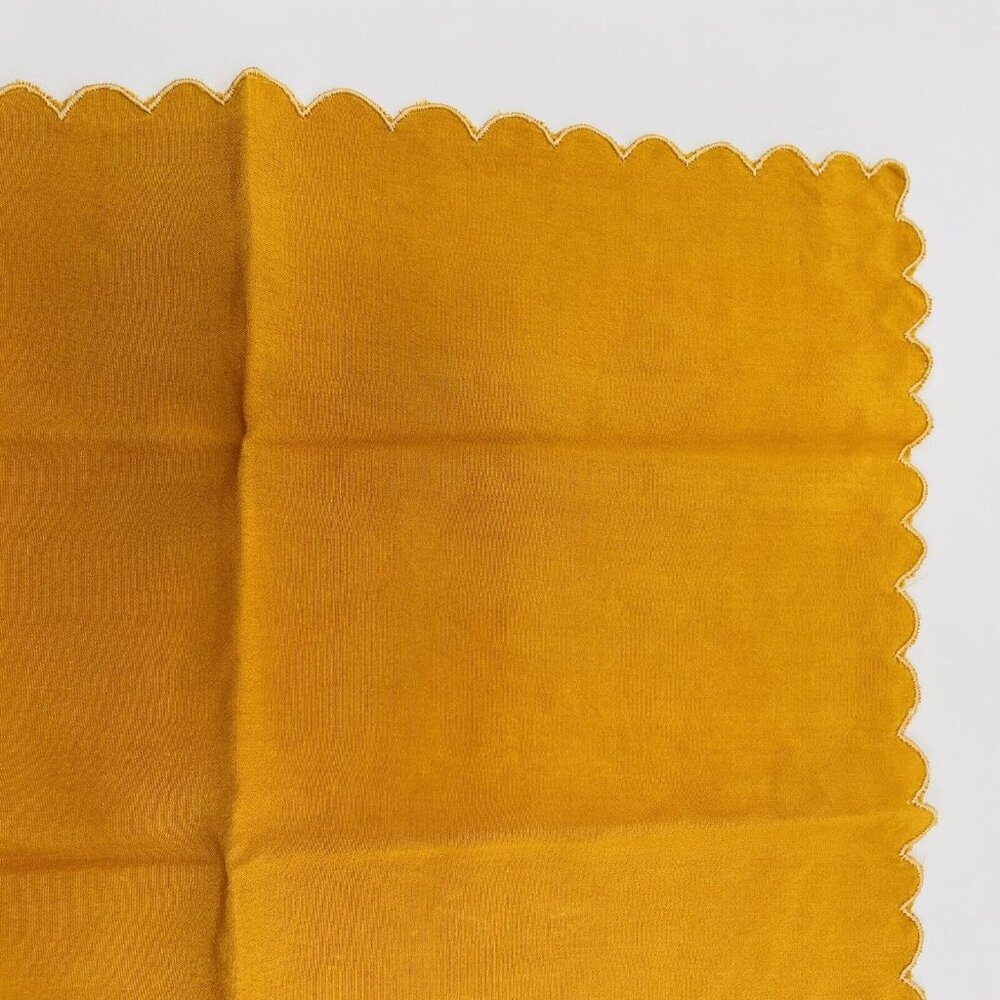 Vintage Silk Embroidered Handkerchief Orange Flower Motif Scalopped Edge Germany - Picture 15 of 16